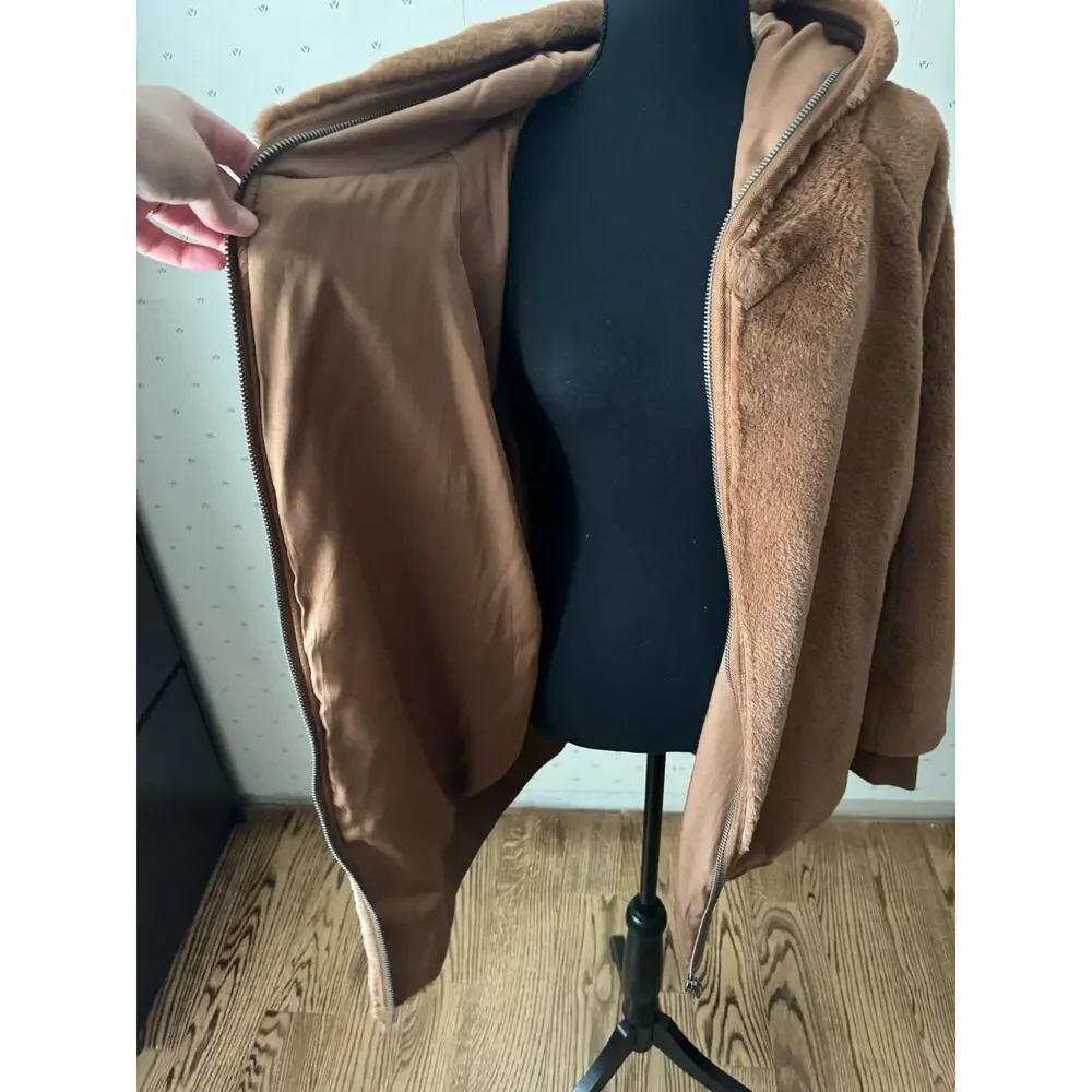 FREE PEOPLE Oversized Brown Faux Fur Hoodie Jacket Coat Size Medium